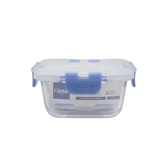 Contenedor Cuadrado Keep Hermético de Vidrio 320ml - Azul