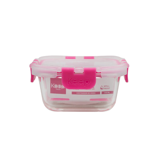 Contenedor Cuadrado Keep Hermético de Vidrio 320ml - Rosado Oscuro