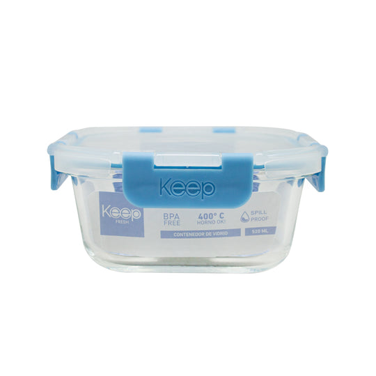 Contenedor Cuadrado Keep Hermético de Vidrio 520ml - Azul