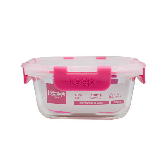 Contenedor Cuadrado Keep Hermético de Vidrio 520ml - Rosado Oscuro