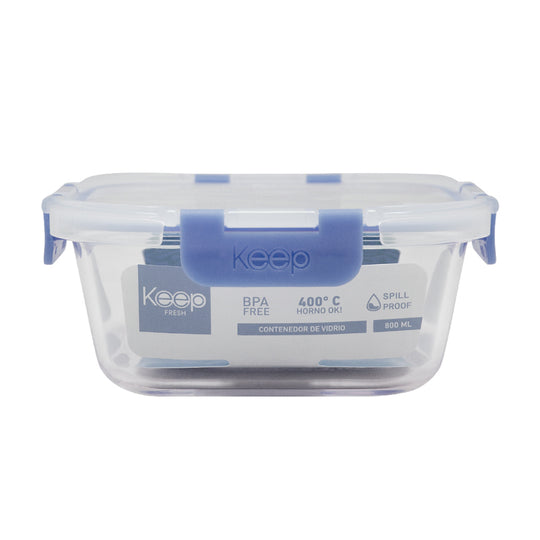 Contenedor Cuadrado Keep Hermético de Vidrio 800ml - Azul
