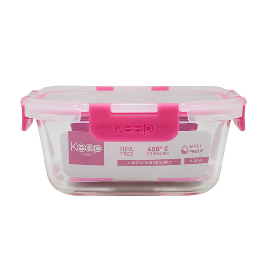 Contenedor Cuadrado Keep Hermético de Vidrio 800ml - Rosado Oscuro