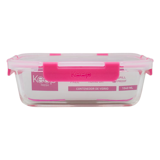 Contenedor Rectangular Keep Hermético de Vidrio 1040ml - Rosado Oscuro