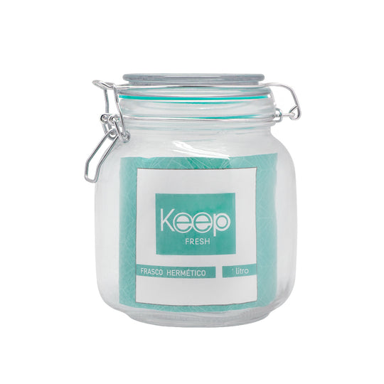 Frasco Keep Hermético de Vidrio 1000ml - Celeste