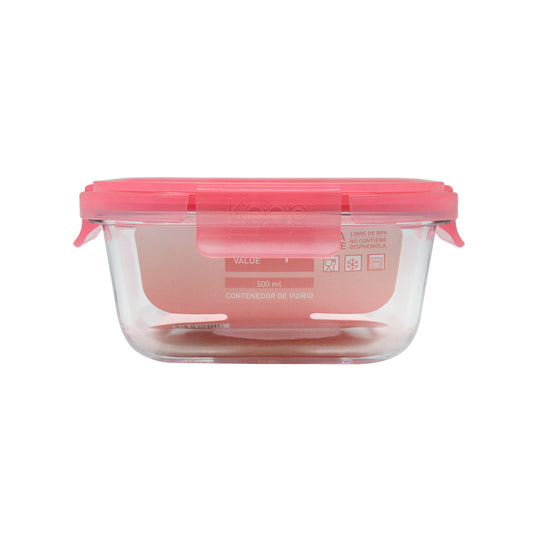 Contenedor Cuadrado Keep Hermético de Vidrio 500ml - Rojo