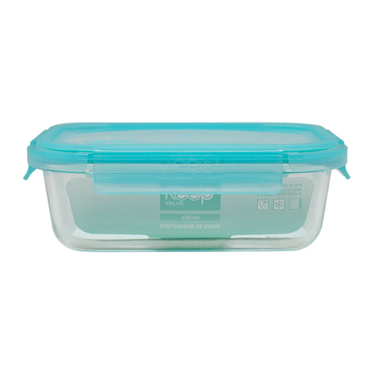 Contenedor Rectangular Keep Hermético de Vidrio 630ml - Celeste