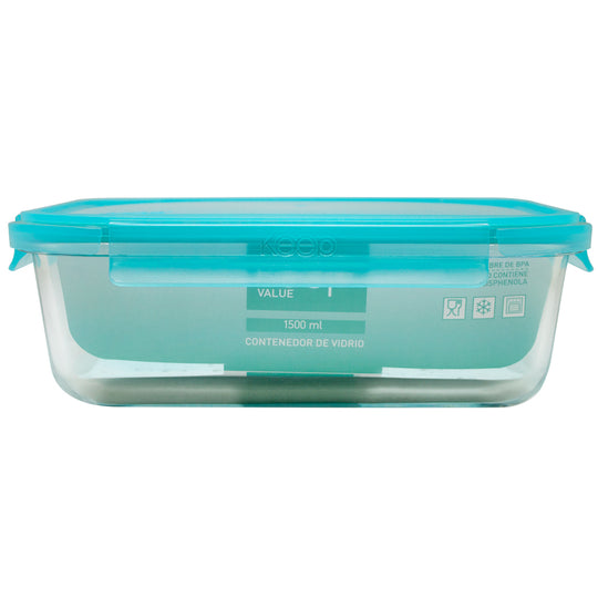 Contenedor Rectangular Keep Hermético de Vidrio 1480ml - Celeste